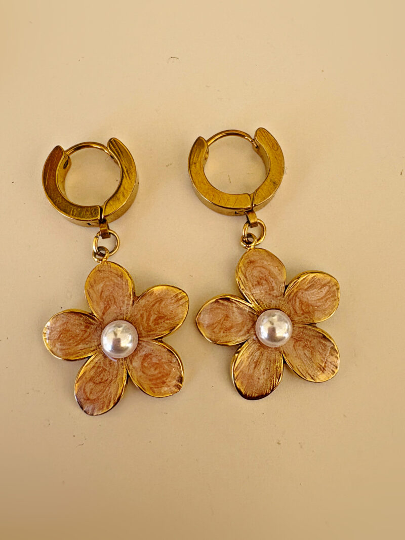 Beige flower hoops