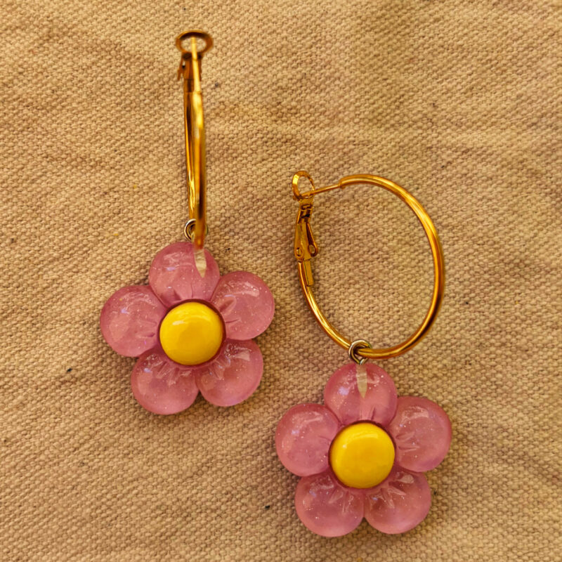 Baby pink daisy hoops