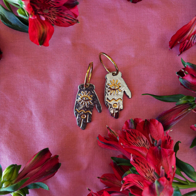 Fortune teller hand earrings