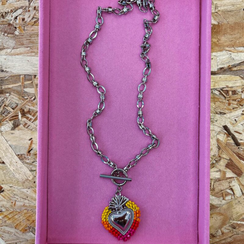 Colorful crochet heart necklace