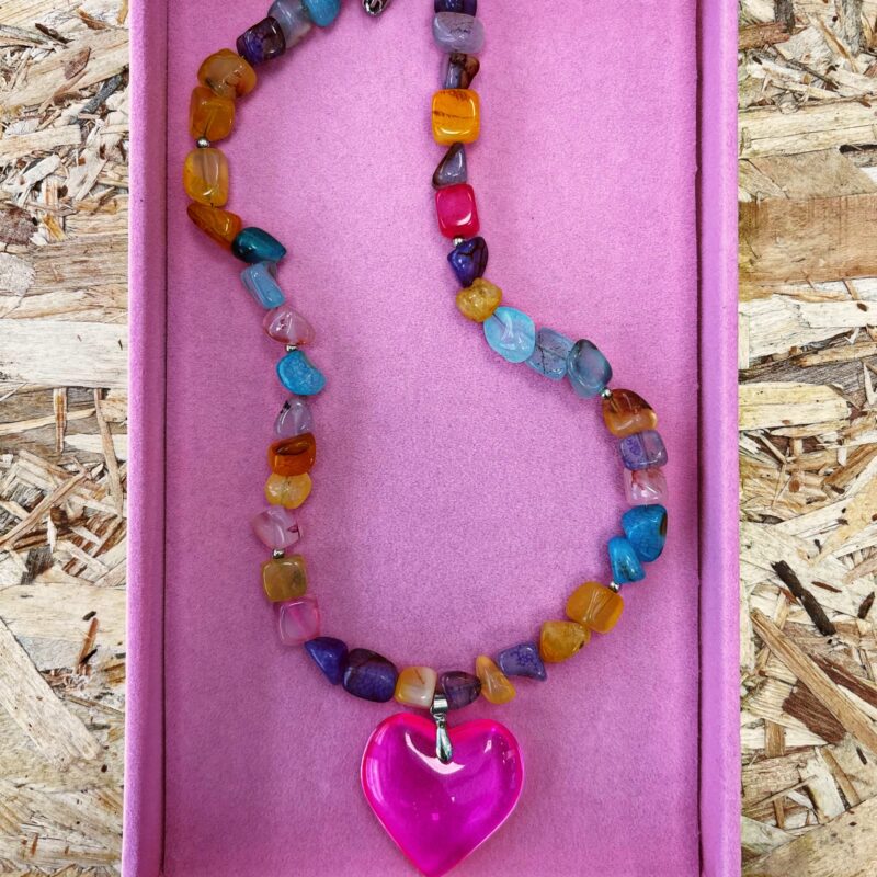Fuchsia crystal heart necklace