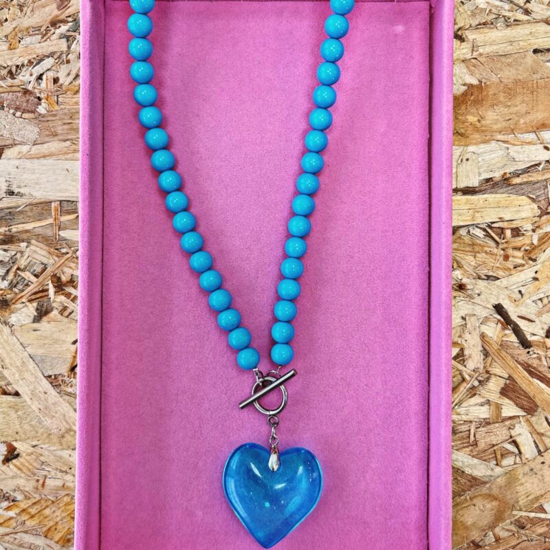 Blue crystal heart necklace